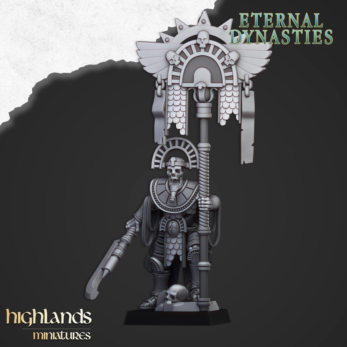 Eternal Pharaoh Bannerman | Eternal Dynasties | Highland Miniatures | 32mm Scale Resin Tabletop RPG Figures for Roleplaying and Wargaming