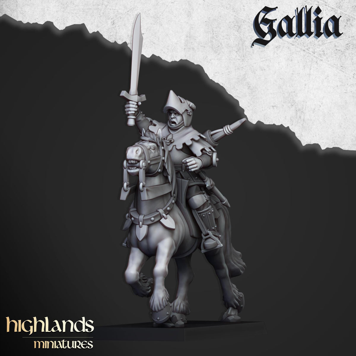 Gallia Mounted Men At Arms | Gallia | Highland Miniatures | 32mm Scale Resin Tabletop RPG Figures for Roleplaying and Wargaming