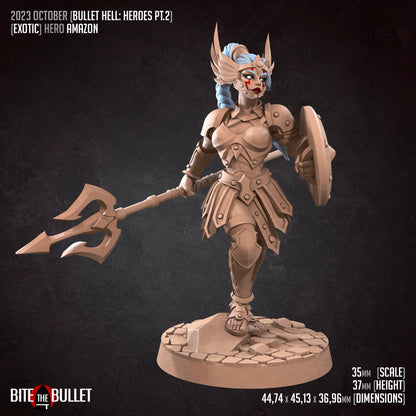 Hero Amazon | NSFW Option | Bite The Bullet | 35mm Scale | Resin Printed Tabletop RPG Miniature Figures | DND | 5E