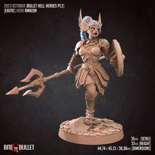 Hero Amazon | NSFW Option | Bite The Bullet | 35mm Scale | Resin Printed Tabletop RPG Miniature Figures | DND | 5E