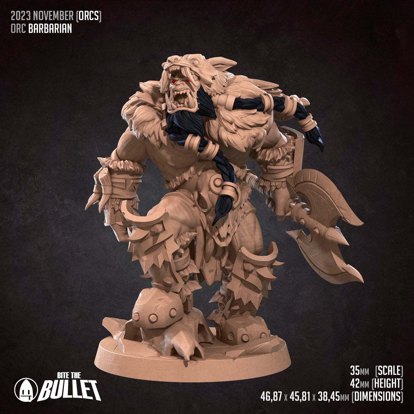 Orc Barbarian | Bite The Bullet | 35mm Scale | Resin Printed Tabletop RPG Miniature Figures | DND | 5E