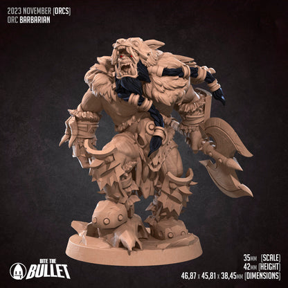 Orc Barbarian | Bite The Bullet | 35mm Scale | Resin Printed Tabletop RPG Miniature Figures | DND | 5E