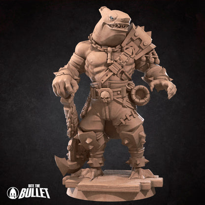Sharkfolk Bandit Boss | Bite The Bullet | Bullet Town Fishing Village | 35mm Scale Resin Printed Tabletop RPG Miniature Figures For DND 5E