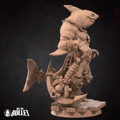 Sharkfolk Bandit Boss | Bite The Bullet | Bullet Town Fishing Village | 35mm Scale Resin Printed Tabletop RPG Miniature Figures For DND 5E