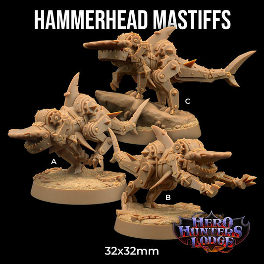 Hammerhead Mastiffs Set | Dragon Trappers Lodge | Hero Hunters Lodge | 32mm Scale Resin Printed Tabletop RPG Figure For DND and TTRPGs