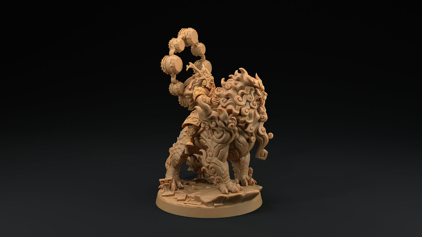 Komainu Mounted Samurai Celestial | Dragon Trappers Lodge | Chosen Of The Kami | 32mm Scale Resin Printed Tabletop RPG Figure For DND
