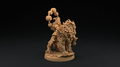 Komainu Mounted Samurai Celestial | Dragon Trappers Lodge | Chosen Of The Kami | 32mm Scale Resin Printed Tabletop RPG Figure For DND