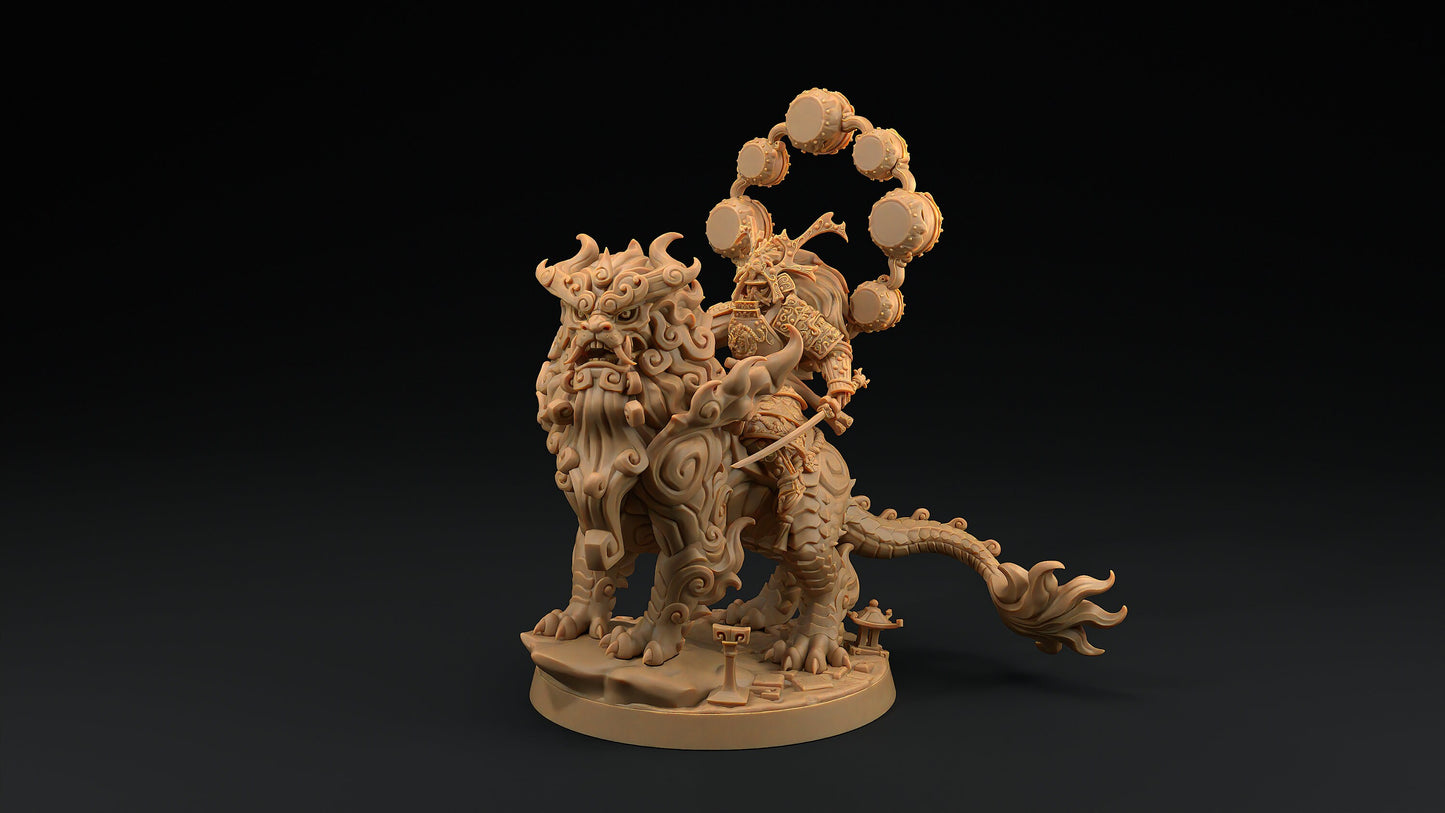 Komainu Mounted Samurai Celestial | Dragon Trappers Lodge | Chosen Of The Kami | 32mm Scale Resin Printed Tabletop RPG Figure For DND