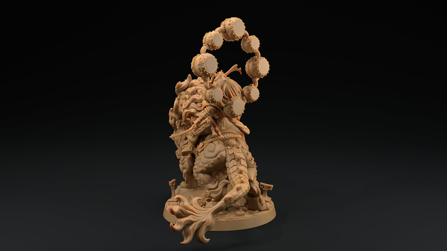 Komainu Mounted Samurai Celestial | Dragon Trappers Lodge | Chosen Of The Kami | 32mm Scale Resin Printed Tabletop RPG Figure For DND