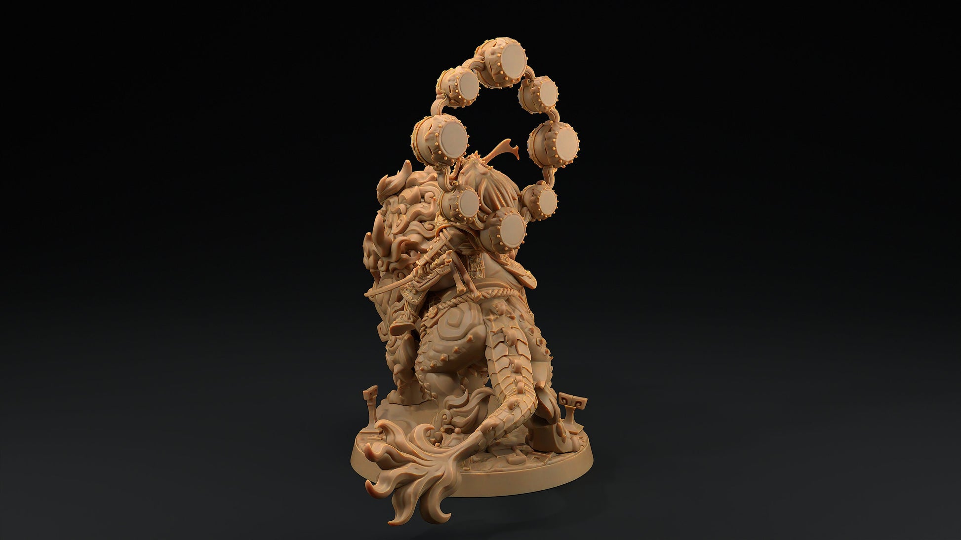 Komainu Mounted Samurai Celestial | Dragon Trappers Lodge | Chosen Of The Kami | 32mm Scale Resin Printed Tabletop RPG Figure For DND