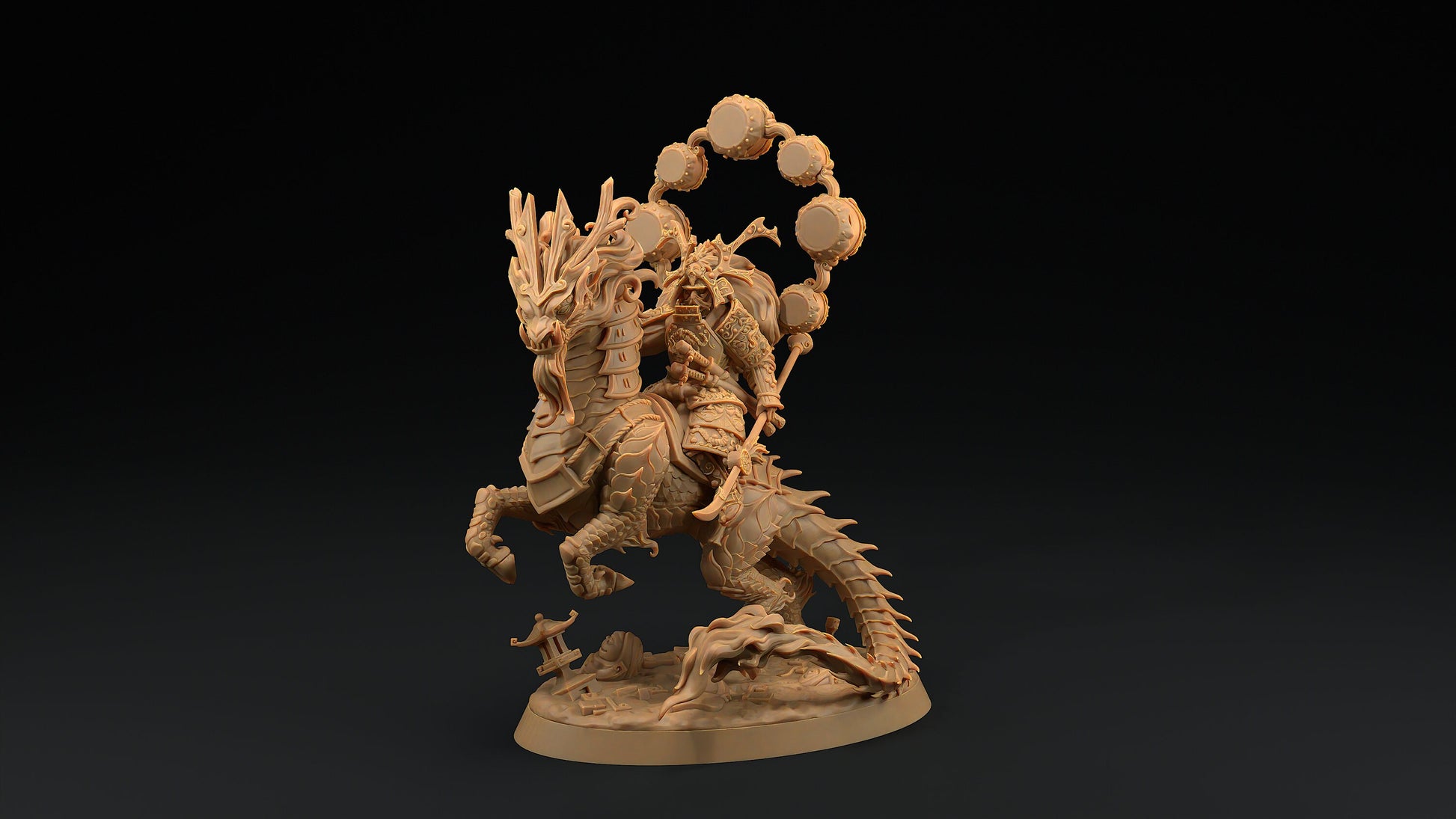 Kirin Mounted Samurai Celestial | Dragon Trappers Lodge | Chosen Of The Kami | 32mm Scale Resin Printed Tabletop RPG Figure For DND