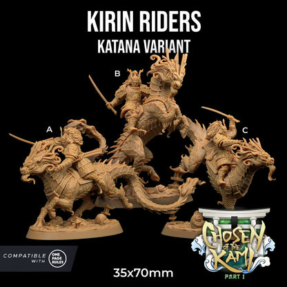 Kirin Riders Set | Dragon Trappers Lodge | Chosen Of The Kami | 32mm Scale Resin Printed Tabletop RPG Figure For DND