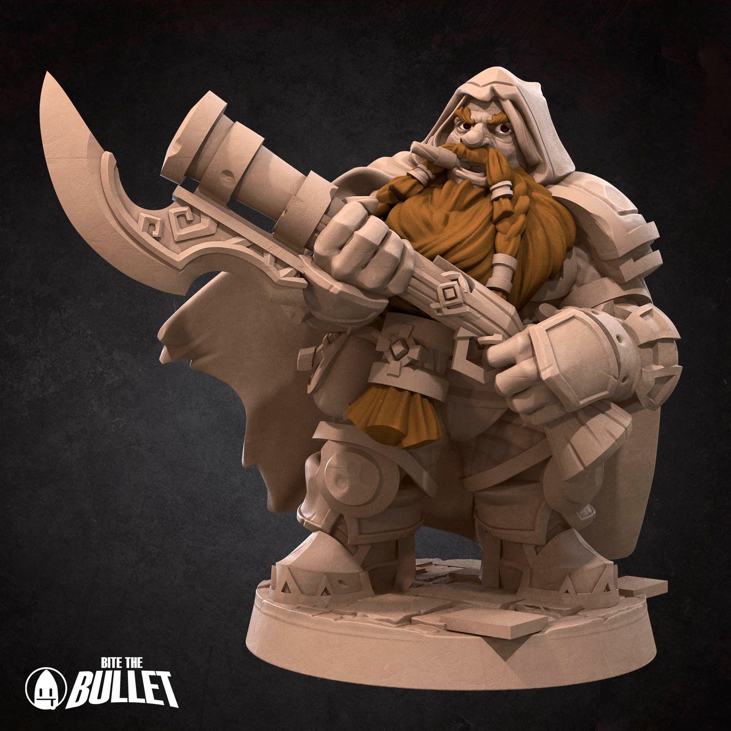 Dwarf rifleman holding an gun with an axe bayonet