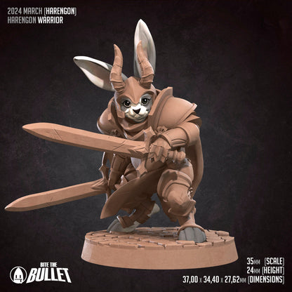 Harengon Warrior | Bite The Bullet | 35mm Scale | Resin Printed Tabletop RPG Miniature Figures | DND | 5E