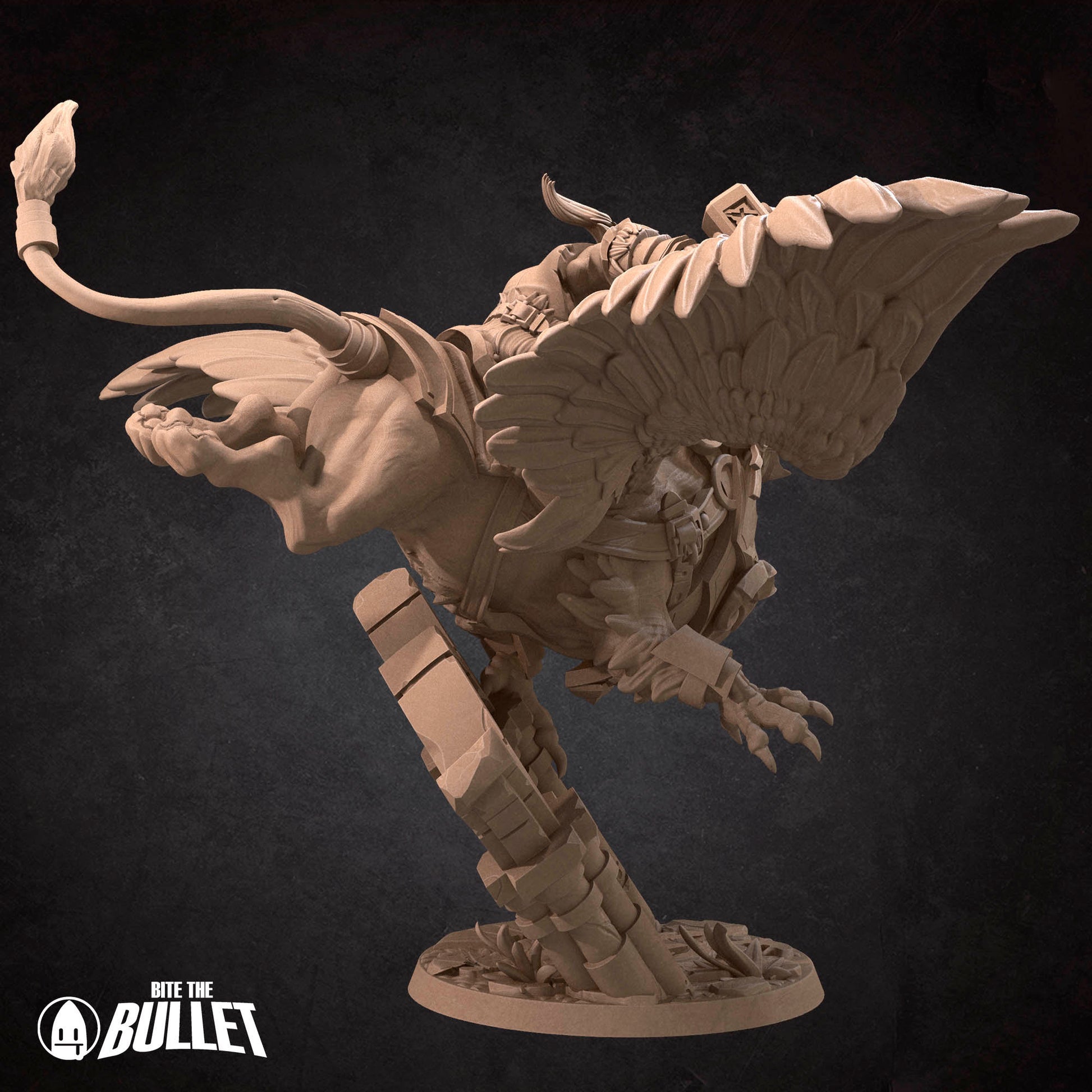 Highly detailed dwarf holding a hammer riding a gryphon