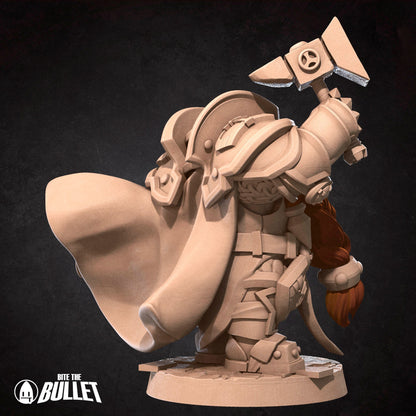 Dwarf High Lord holding his hammer high and triumphant