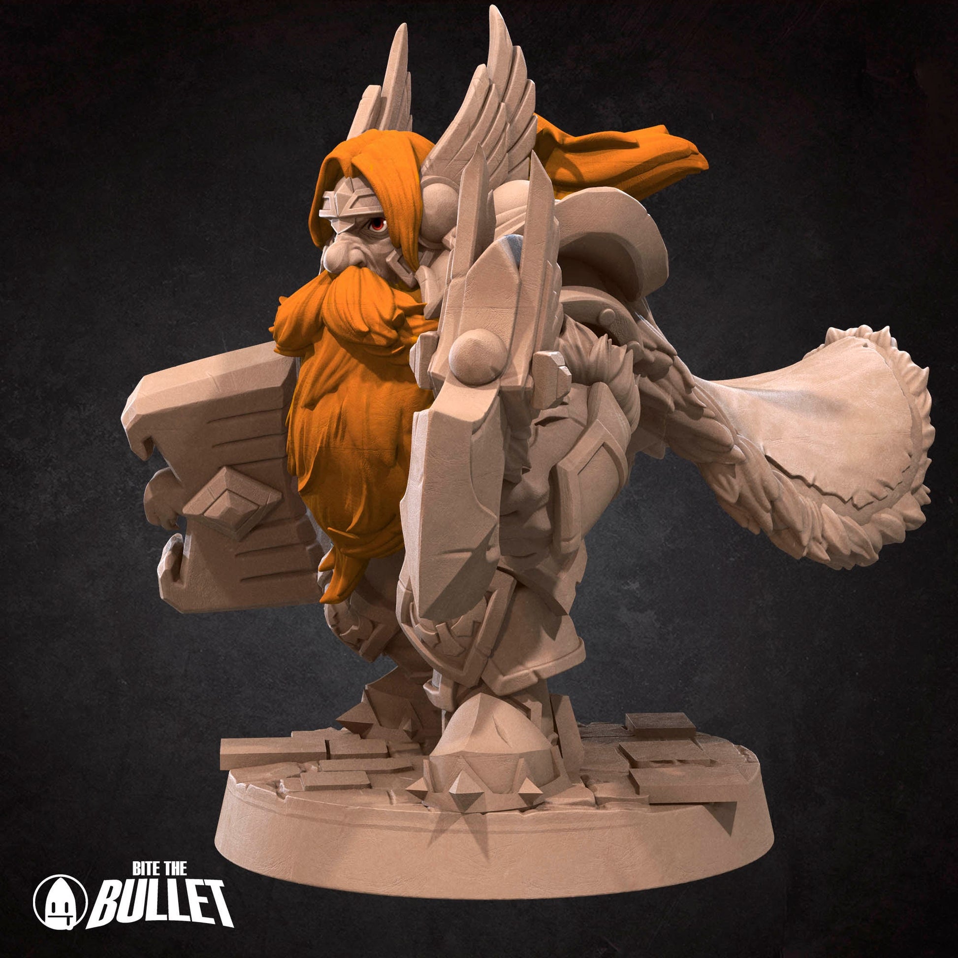 Armored dwarf general holding an axe and hammer