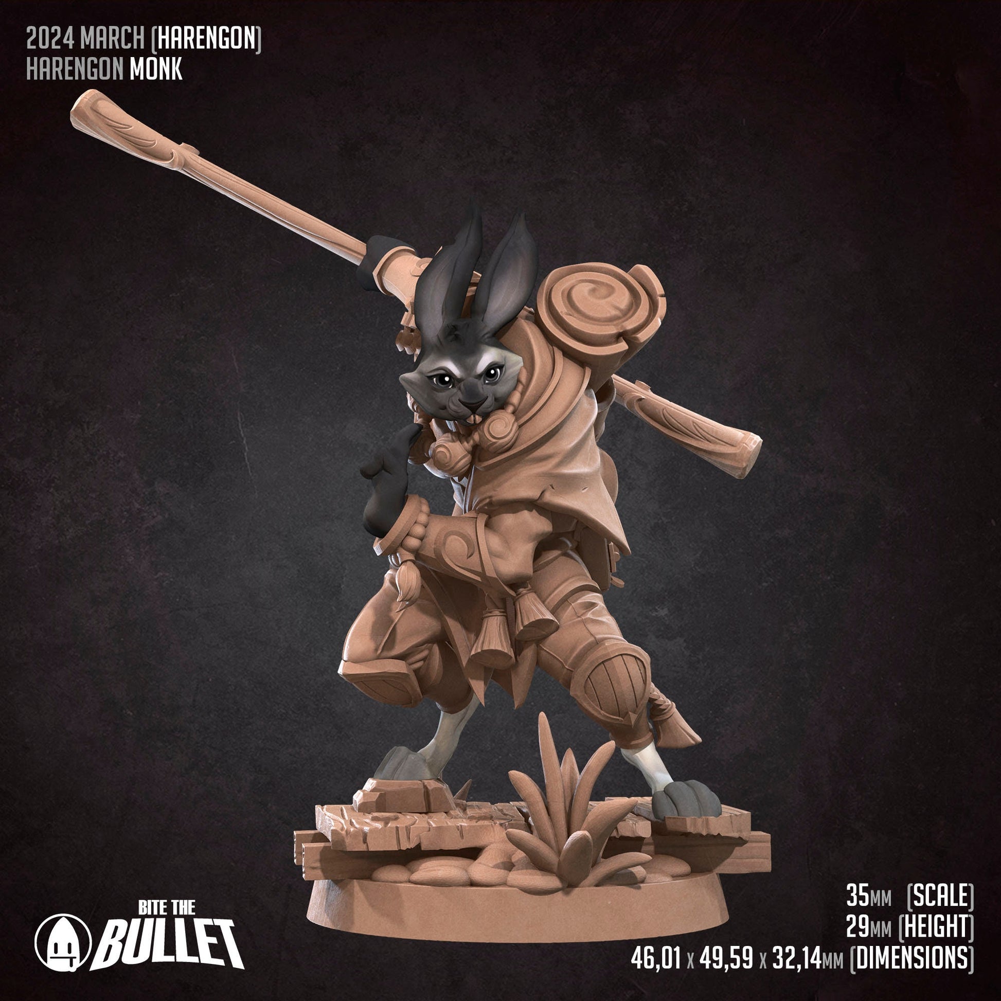 Harengon Monk | Bite The Bullet | 35mm Scale | Resin Printed Tabletop RPG Miniature Figures | DND | 5E