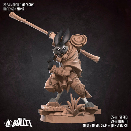 Harengon Monk | Bite The Bullet | 35mm Scale | Resin Printed Tabletop RPG Miniature Figures | DND | 5E