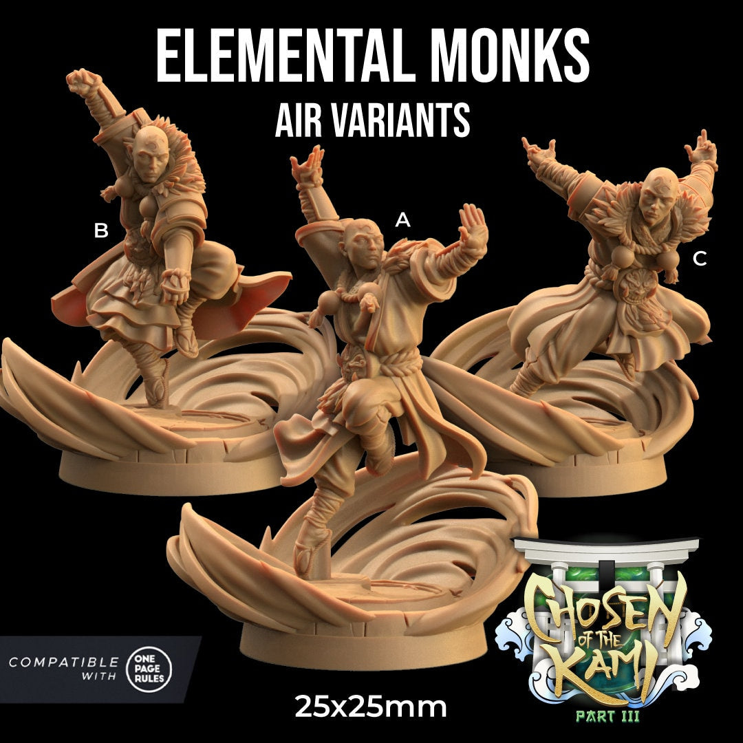 Elemental Monks Set | Dragon Trappers Lodge | Chosen Of The Kami | 32mm Scale Resin Printed Tabletop RPG Figure For DND