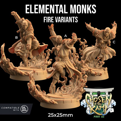Elemental Monks Set | Dragon Trappers Lodge | Chosen Of The Kami | 32mm Scale Resin Printed Tabletop RPG Figure For DND