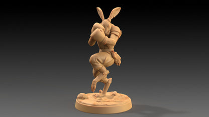 Moose Lightfoot, Hare Pugilist | Dragon Trappers Lodge | The Critterfolk of Bluewoods Barrows | 32mm Resin Printed TTRPG Figure For DND
