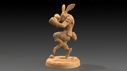 Moose Lightfoot, Hare Pugilist | Dragon Trappers Lodge | The Critterfolk of Bluewoods Barrows | 32mm Resin Printed TTRPG Figure For DND