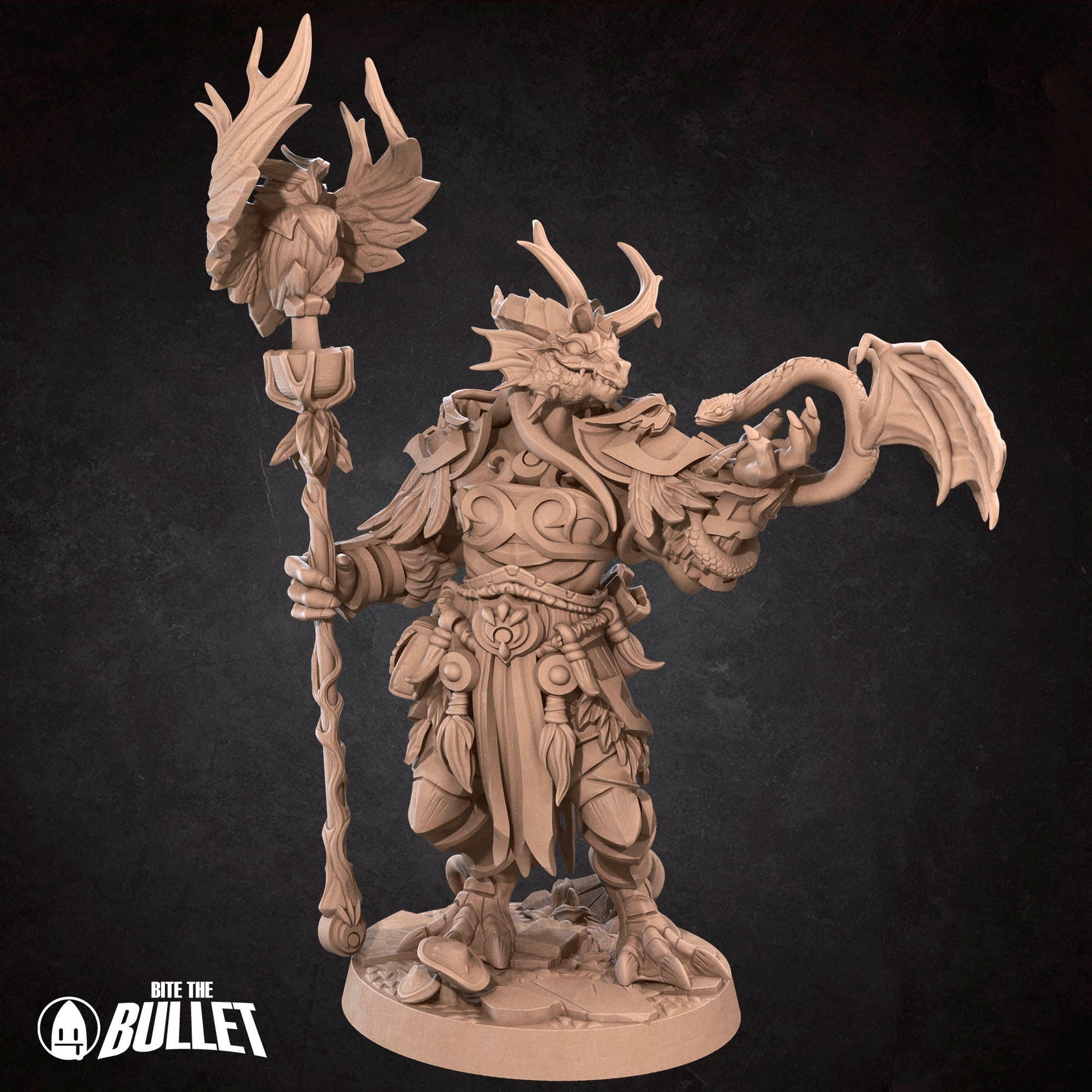 Dragonborn Druid | Bite The Bullet | 35mm Scale | Resin Printed Tabletop RPG Miniature Figures | DND | 5E