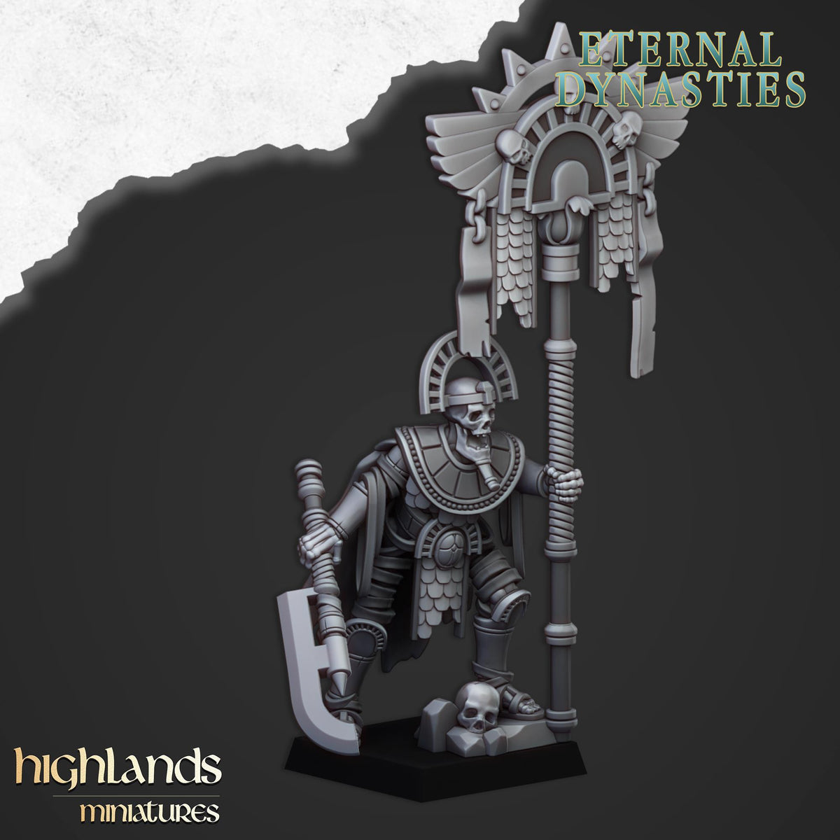 Eternal Pharaoh Bannerman | Eternal Dynasties | Highland Miniatures | 32mm Scale Resin Tabletop RPG Figures for Roleplaying and Wargaming