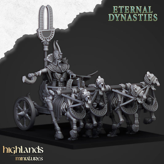 Eternal Pharaoh On Chariot | Eternal Dynasties | Highland Miniatures | 32mm Scale Resin Tabletop RPG Figures for Roleplaying and Wargaming