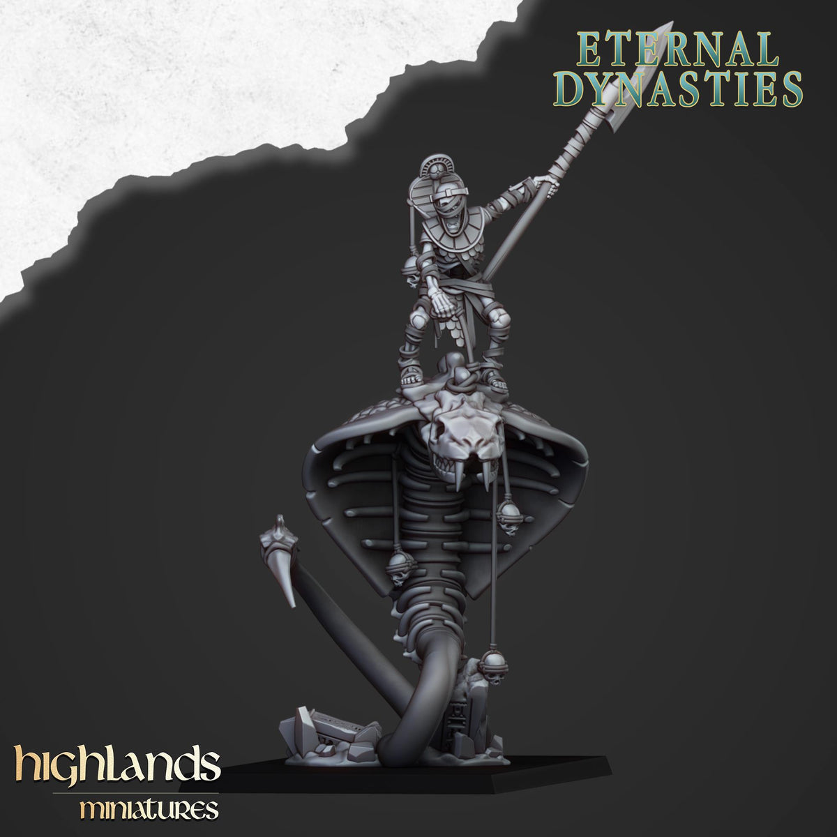 Great Snake Mounted Ancient Guard | Eternal Dynasties | Highland Miniatures | 32mm Scale Resin TTRPG Figures for Roleplaying and Wargaming