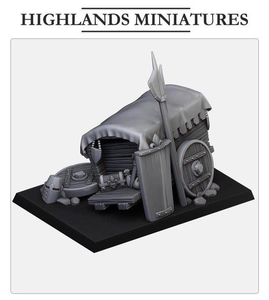 Weapon Cart | Gallia Terrain | Highland Miniatures | 32mm Scale Resin Tabletop RPG Figures for Roleplaying and Wargaming