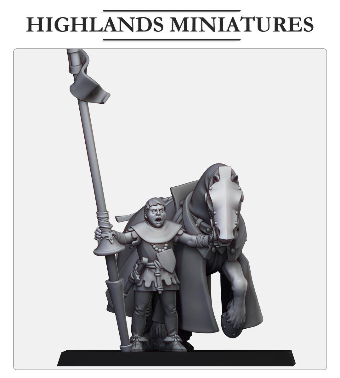 Squire Holding Horse | Gallia | Highland Miniatures | 32mm Scale Resin Tabletop RPG Figures for Roleplaying and Wargaming