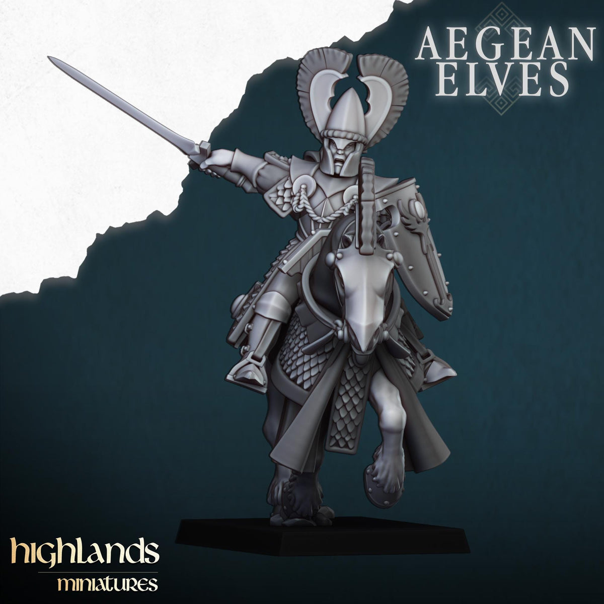Aegean Elf Mounted Lances | Aegean Elves | Highland Miniatures | 32mm Scale Resin Tabletop RPG Figures for Roleplaying and Wargaming