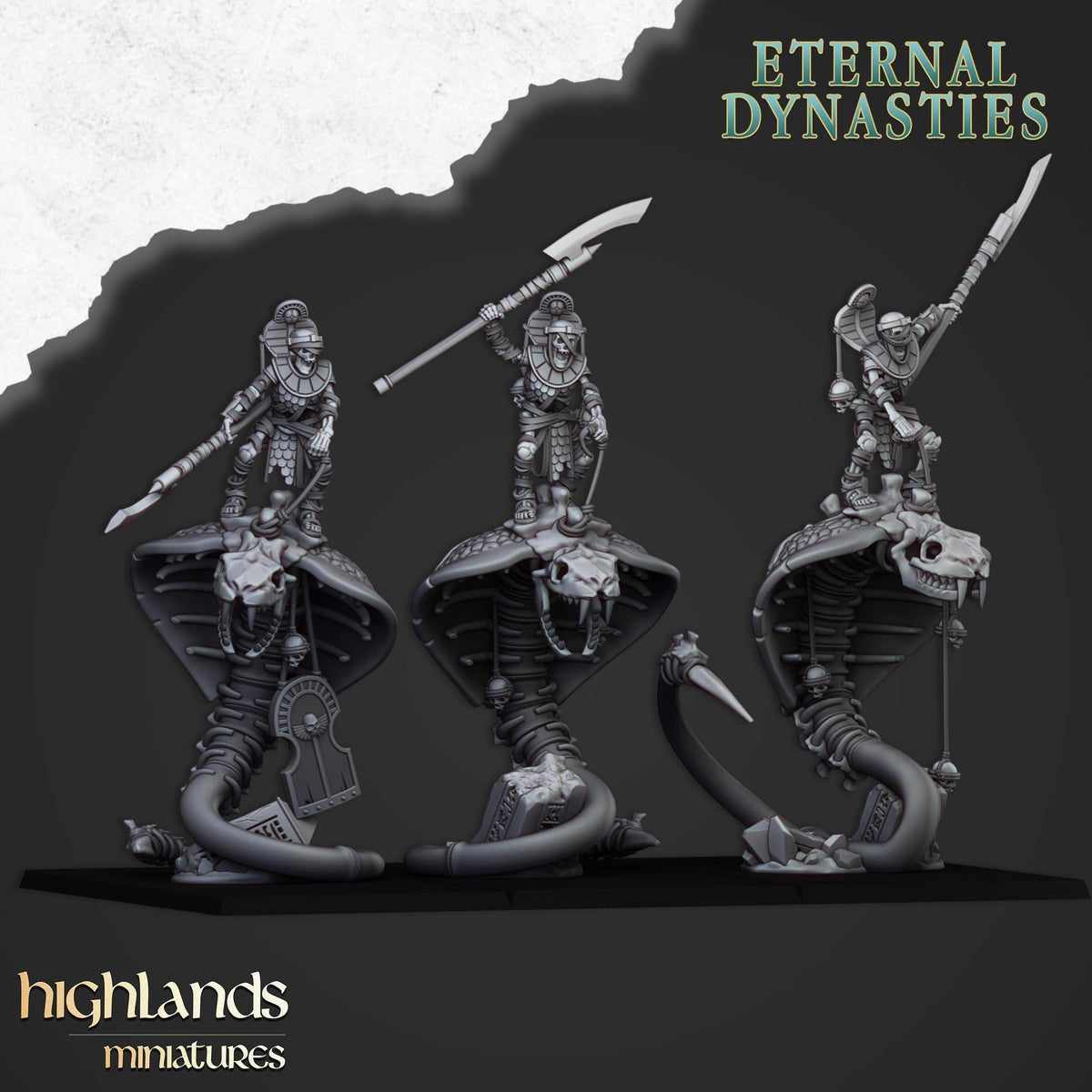 Great Snake Mounted Ancient Guard | Eternal Dynasties | Highland Miniatures | 32mm Scale Resin TTRPG Figures for Roleplaying and Wargaming