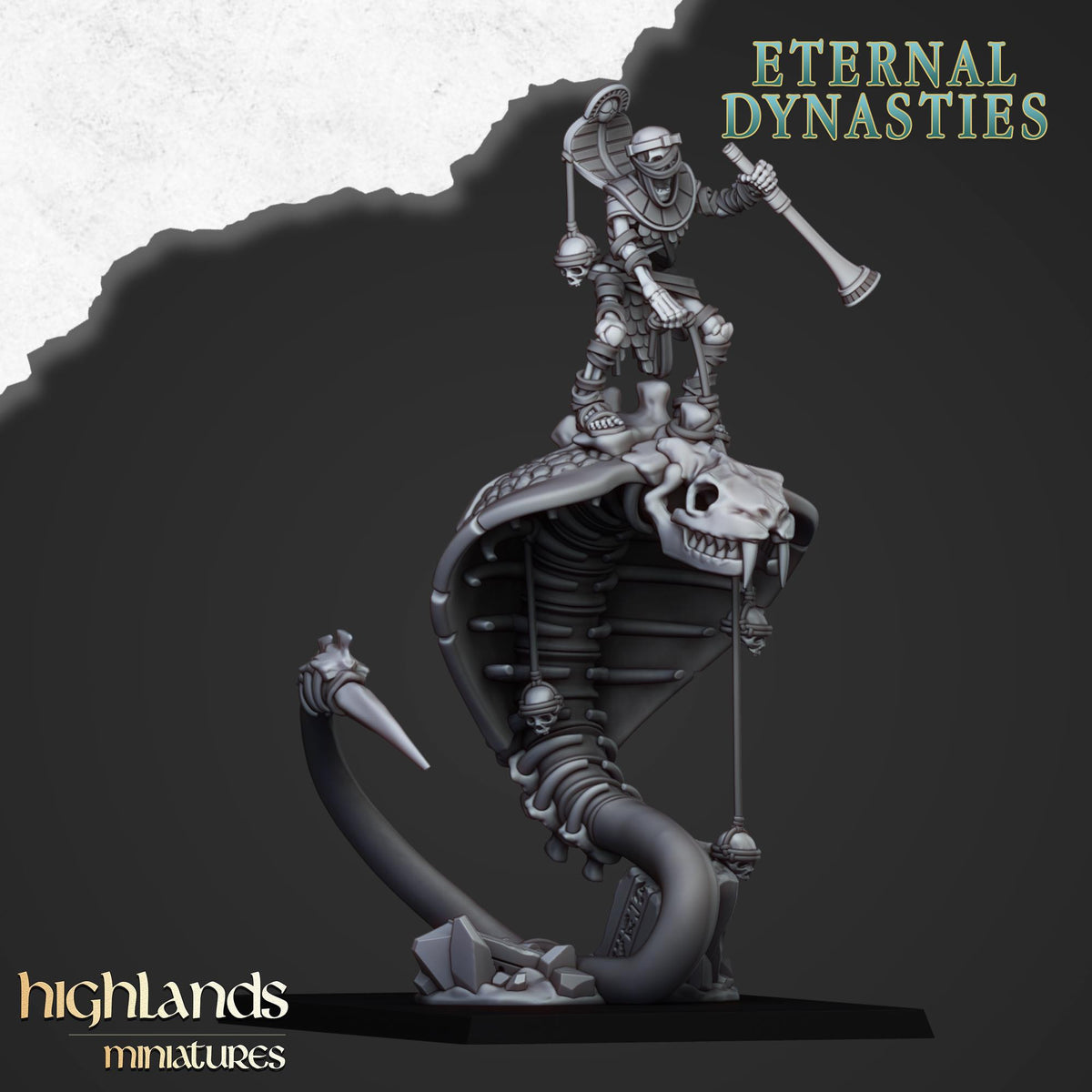 Great Snake Mounted Ancient Guard | Eternal Dynasties | Highland Miniatures | 32mm Scale Resin TTRPG Figures for Roleplaying and Wargaming