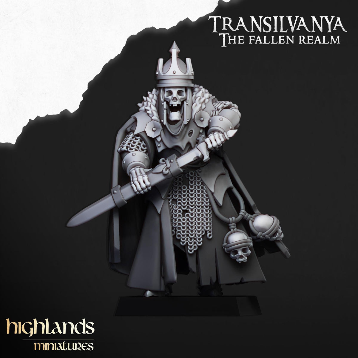 Skeletal Lord | Transilvanya The Fallen Realm | Highland Miniatures | 32mm Scale Resin Tabletop RPG Figures for Roleplaying and Wargaming