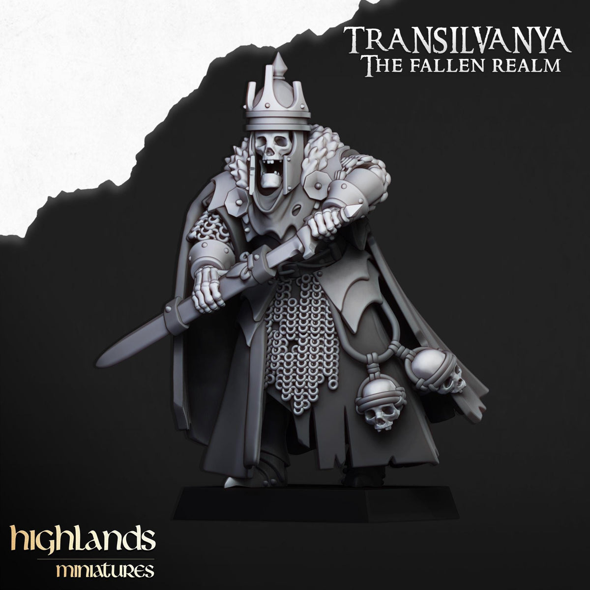Skeletal Lord | Transilvanya The Fallen Realm | Highland Miniatures | 32mm Scale Resin Tabletop RPG Figures for Roleplaying and Wargaming