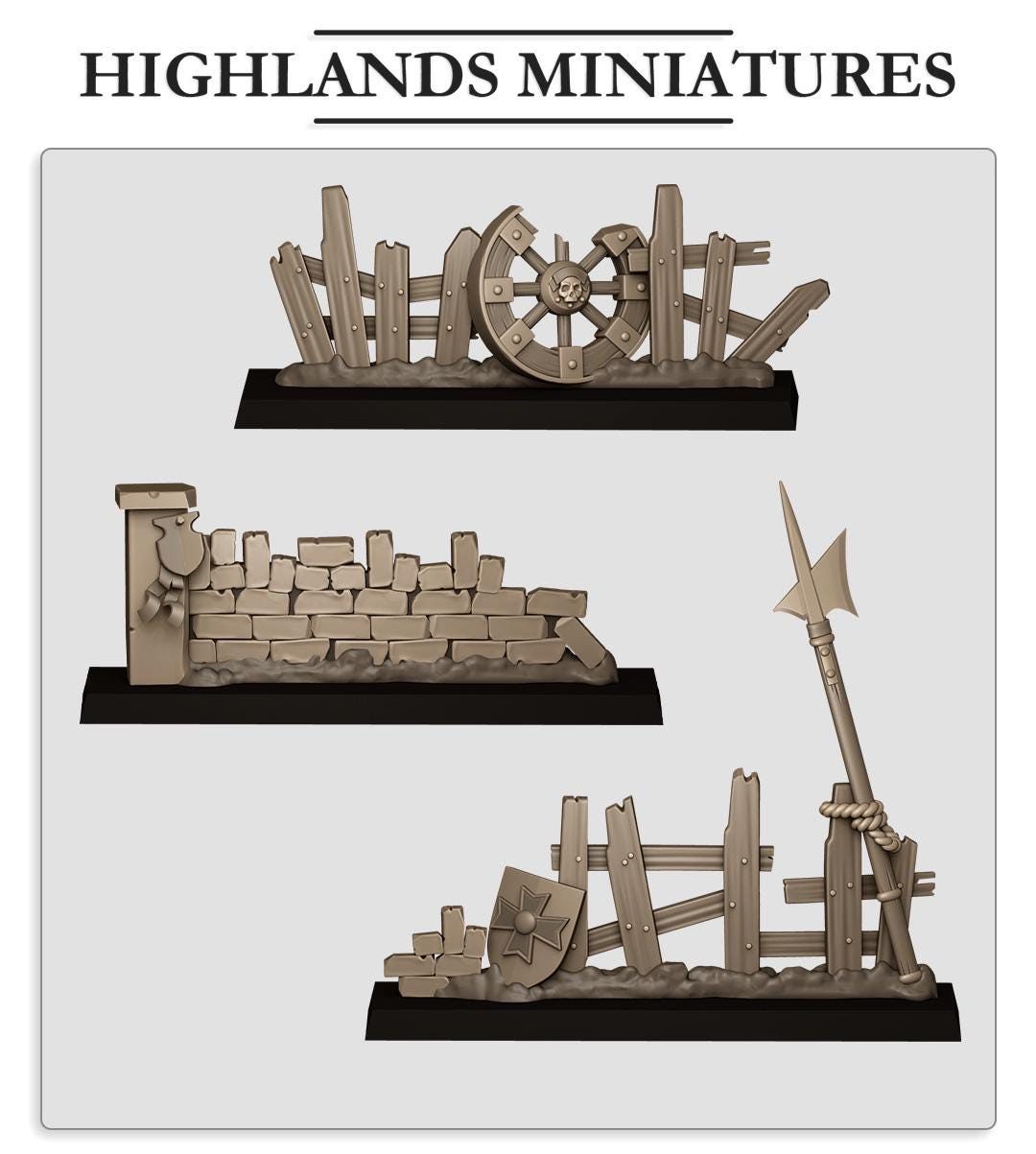 Sunland Barricades | Sunland | Highland Miniatures | 32mm Scale Resin Tabletop RPG Figures for Roleplaying and Wargaming