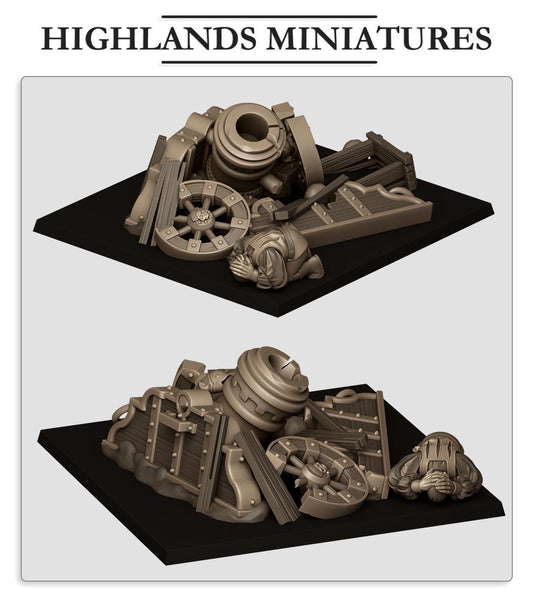 Sunland Exploded Mortar | Sunland | Highland Miniatures | 32mm Scale Resin Tabletop RPG Figures for Roleplaying and Wargaming