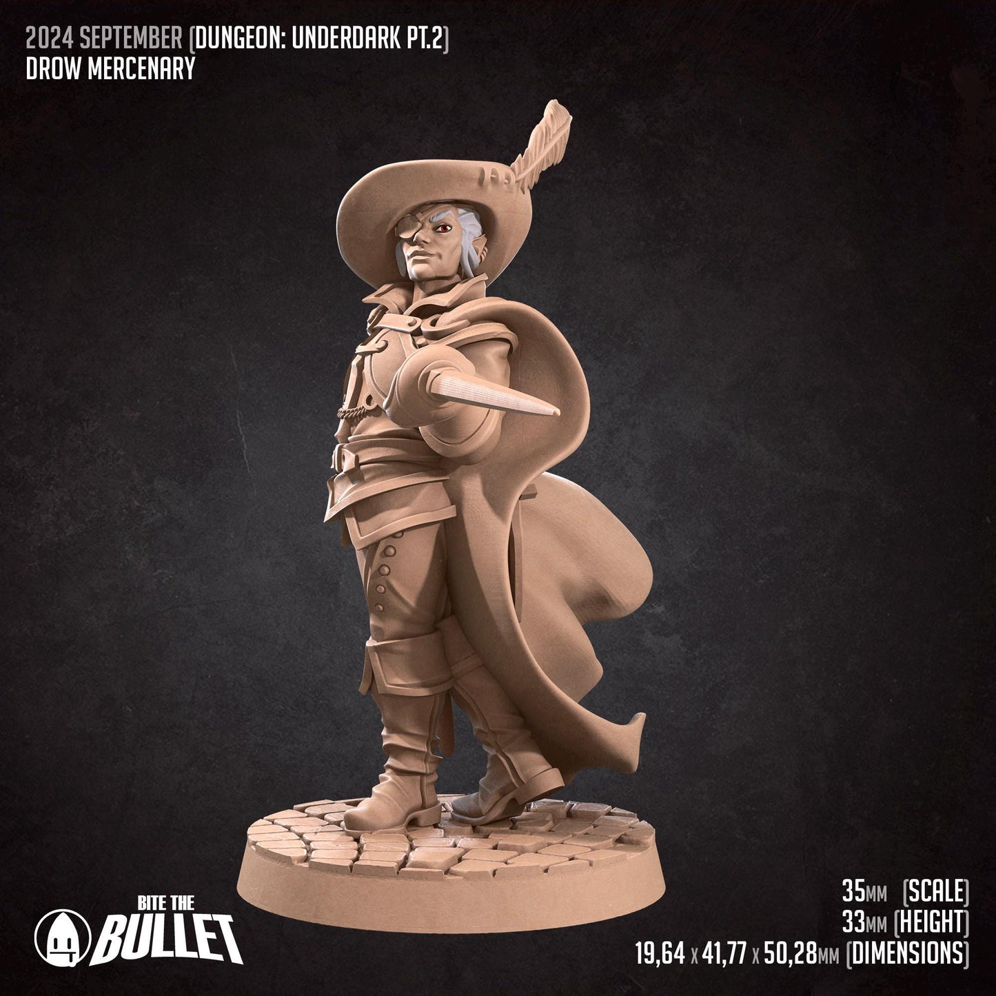 Drow Mercenary | Dungeon Underdark | Bite The Bullet | 35mm Scale | Resin Printed Tabletop RPG Miniature Figures | DND | 5E