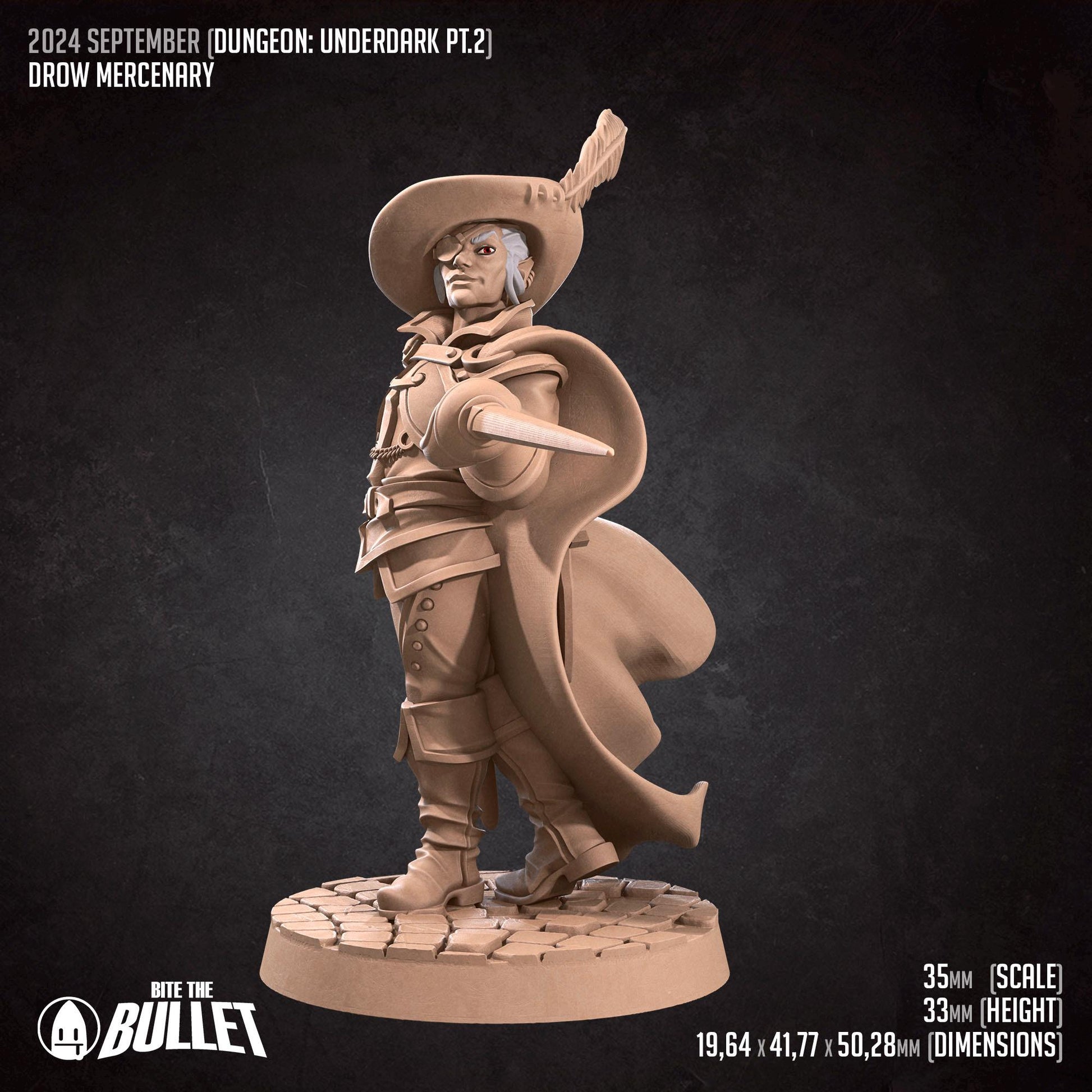 Drow Mercenary | Dungeon Underdark | Bite The Bullet | 35mm Scale | Resin Printed Tabletop RPG Miniature Figures | DND | 5E