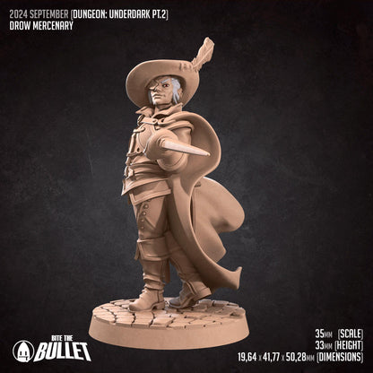 Drow Mercenary | Dungeon Underdark | Bite The Bullet | 35mm Scale | Resin Printed Tabletop RPG Miniature Figures | DND | 5E