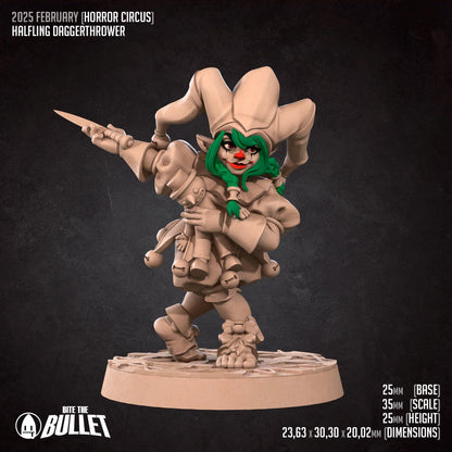 Halfling Daggerthrower | Horror Circus | Bite The Bullet | 35mm Scale | Resin Printed Tabletop RPG Miniature Figures | DND | 5E