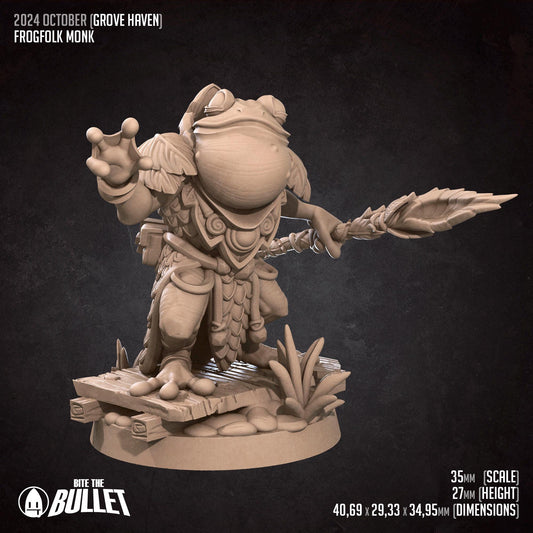 Frogfolk Monk | Grove Haven | Bite The Bullet | 35mm Scale | Resin Printed Tabletop RPG Miniature Figures | DND | 5E