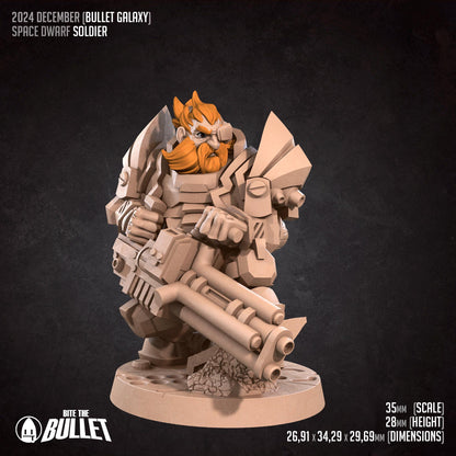 Space Dwarf Soldier | Bullet Galaxy | Bite The Bullet | 35mm Scale | Resin Printed Tabletop RPG Miniature Figures | DND | 5E