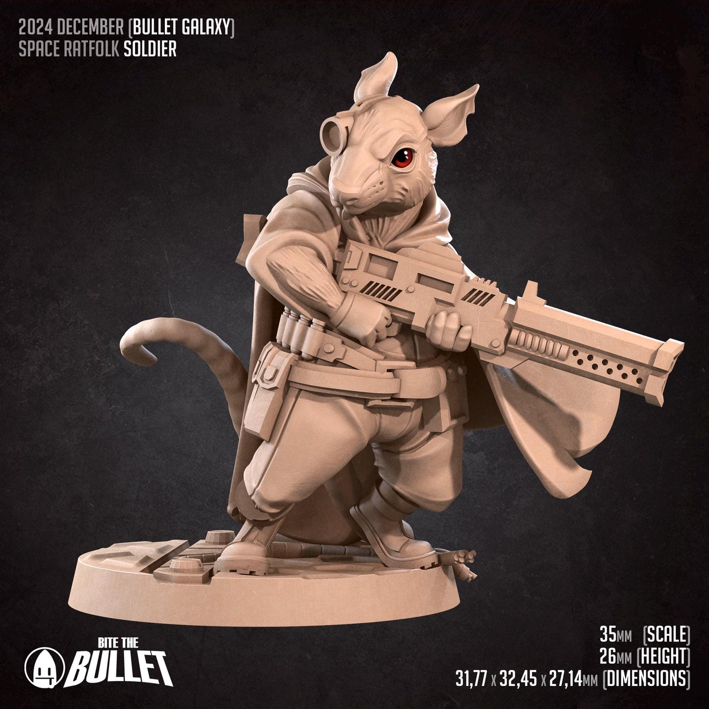 Space Ratfolk Soldier | Bullet Galaxy | Bite The Bullet | 35mm Scale | Resin Printed Tabletop RPG Miniature Figures | DND | 5E