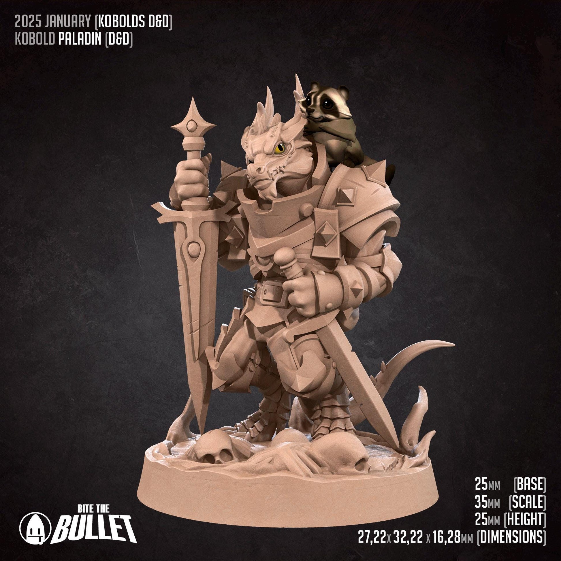 Kobold Paladin | Kobolds D&D | Bite The Bullet | 35mm Scale | Resin Printed Tabletop RPG Miniature Figures | DND | 5E