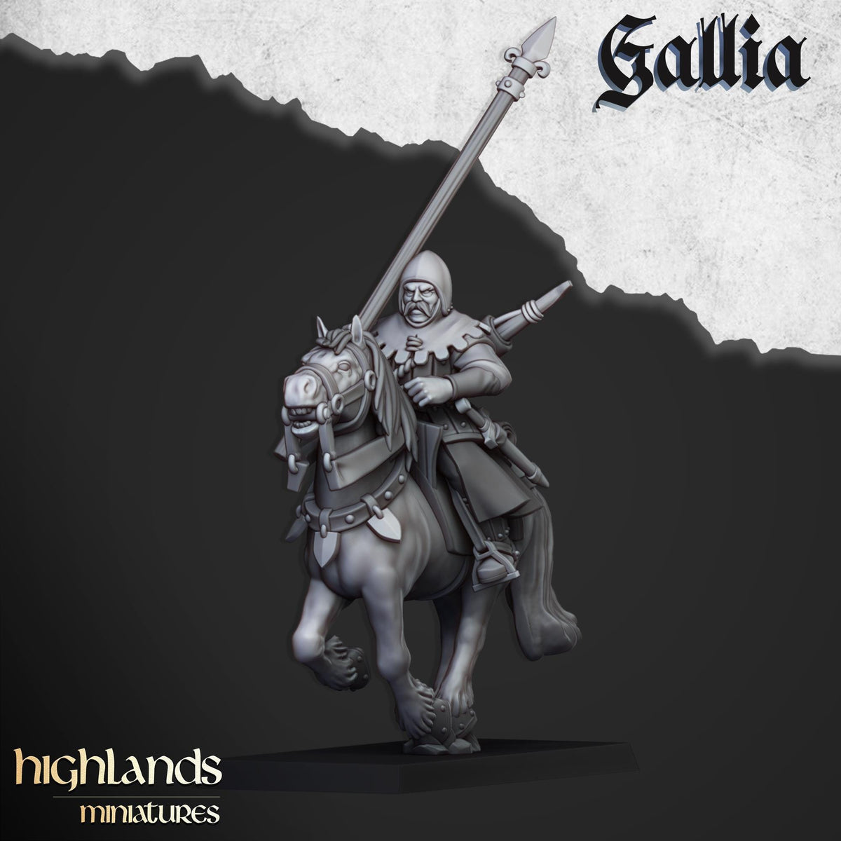 Gallia Mounted Men At Arms | Gallia | Highland Miniatures | 32mm Scale Resin Tabletop RPG Figures for Roleplaying and Wargaming