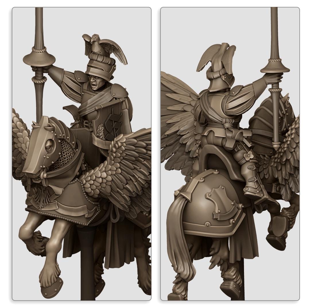 Sunland General On Pegasus | Sunland | Highland Miniatures | 32mm Scale Resin Tabletop RPG Figures for Roleplaying and Wargaming